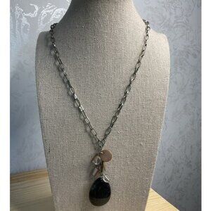 Silver Tone Necklace with Back Acrylic Stone Pendent